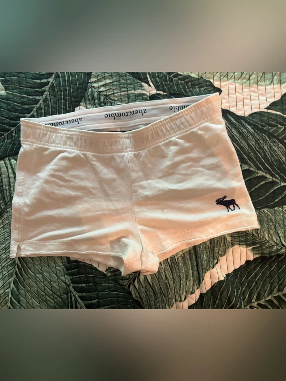 Abercrombie & Fitch White Low-Rise Logo Bike Shorts